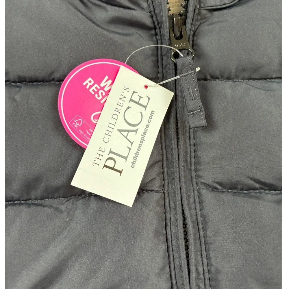 NWT The Childrens Place Kids Black Puffer Jacket Water Resistant Size L 10/12